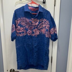 Tommy Bahama linen shirt, size medium Blue and Pink Floral Men's Shirt